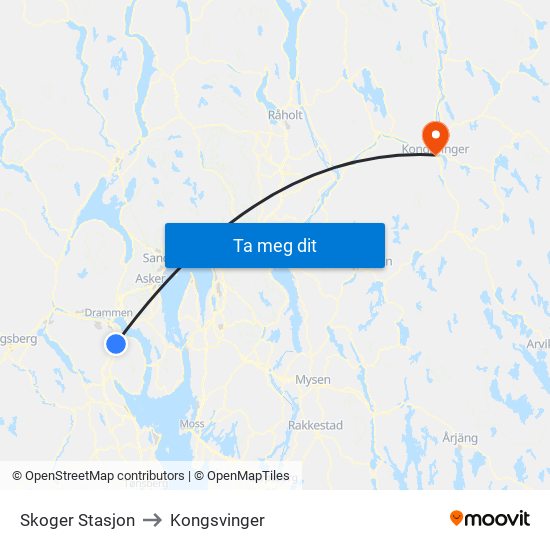 Skoger Stasjon to Kongsvinger map