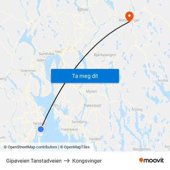 Gipøveien Tanstadveien to Kongsvinger map