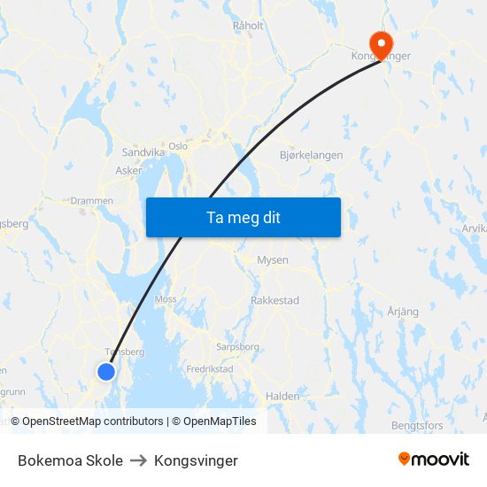 Bokemoa Skole to Kongsvinger map