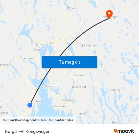 Borge to Kongsvinger map