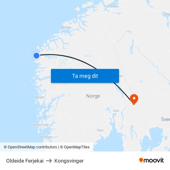 Oldeide Ferjekai to Kongsvinger map