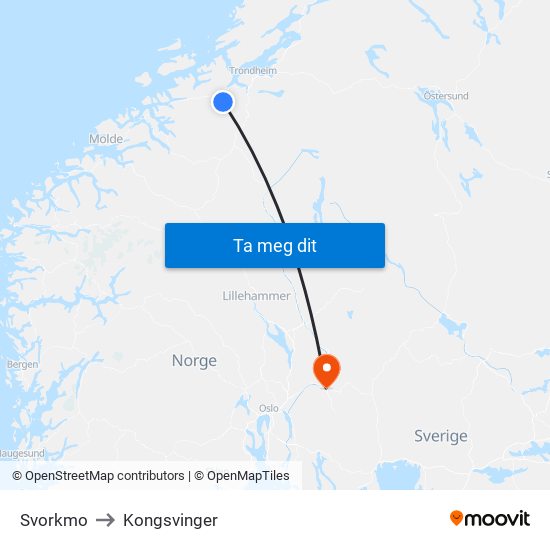 Svorkmo Klinglivegen to Kongsvinger map