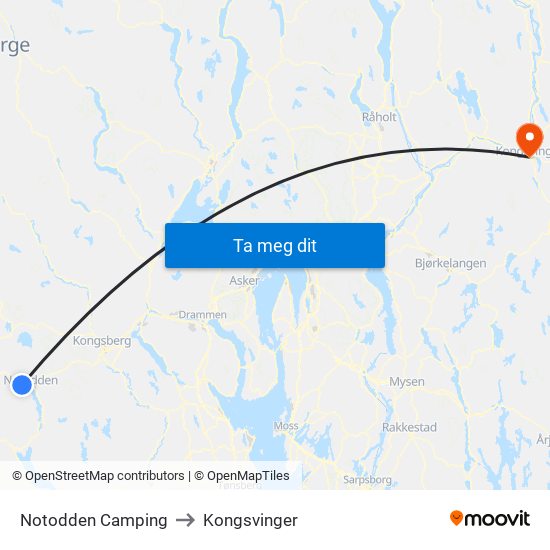 Notodden Camping to Kongsvinger map