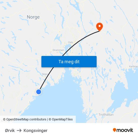 Ørvik to Kongsvinger map