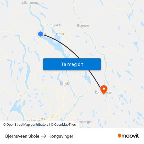 Bjørnsveen Skole to Kongsvinger map
