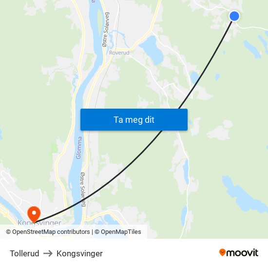 Tollerud to Kongsvinger map