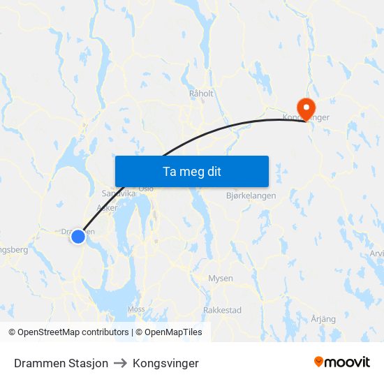 Drammen Stasjon to Kongsvinger map