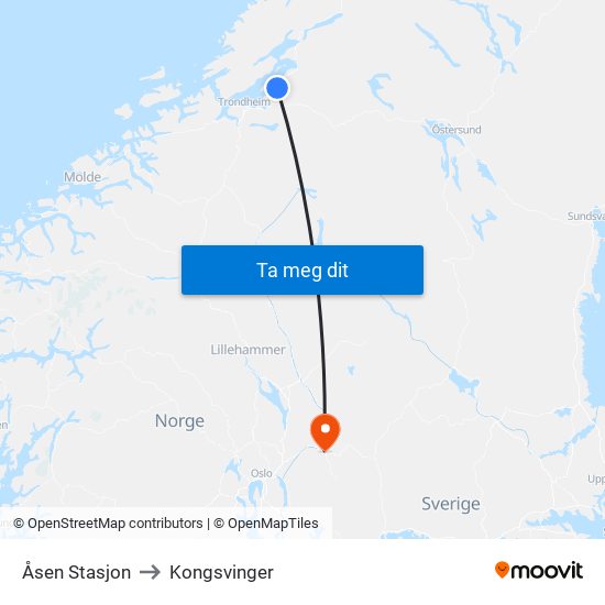 Åsen Stasjon to Kongsvinger map