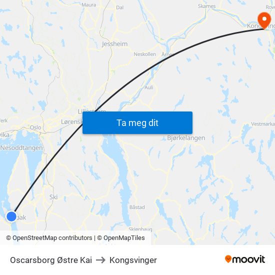 Oscarsborg Østre Kai to Kongsvinger map