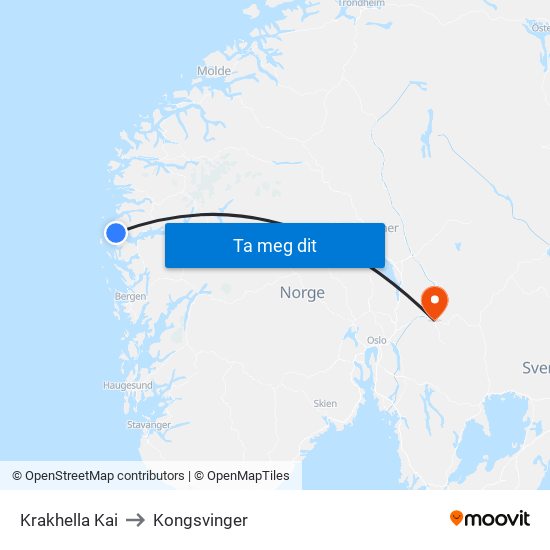 Krakhella Kai to Kongsvinger map