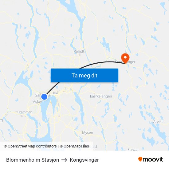 Blommenholm Stasjon to Kongsvinger map