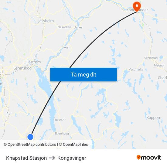 Knapstad Stasjon to Kongsvinger map