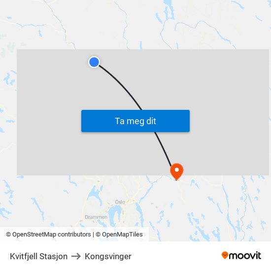 Kvitfjell Stasjon to Kongsvinger map