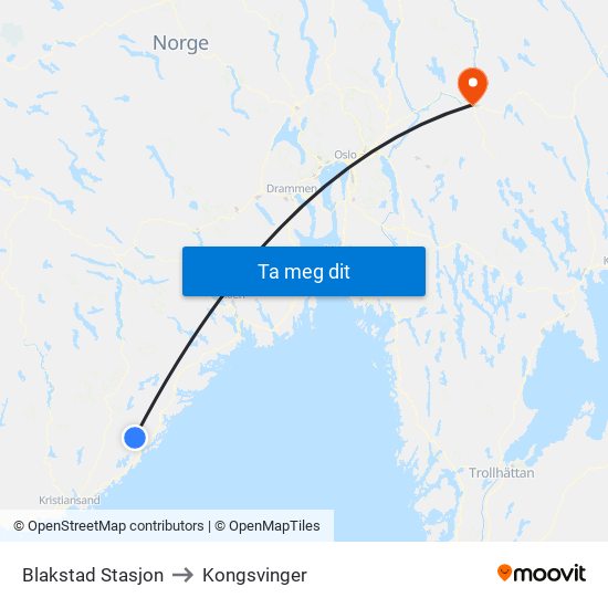 Blakstad Stasjon to Kongsvinger map