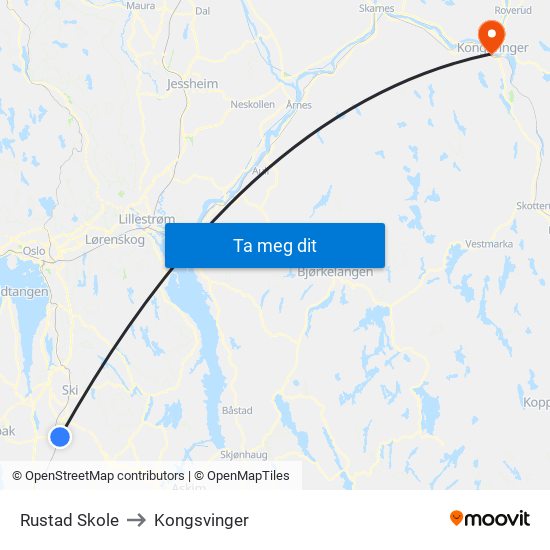 Rustad Skole to Kongsvinger map