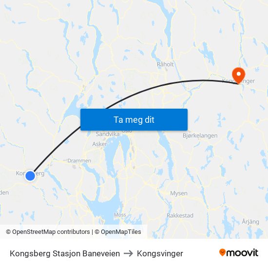 Kongsberg Stasjon Baneveien to Kongsvinger map