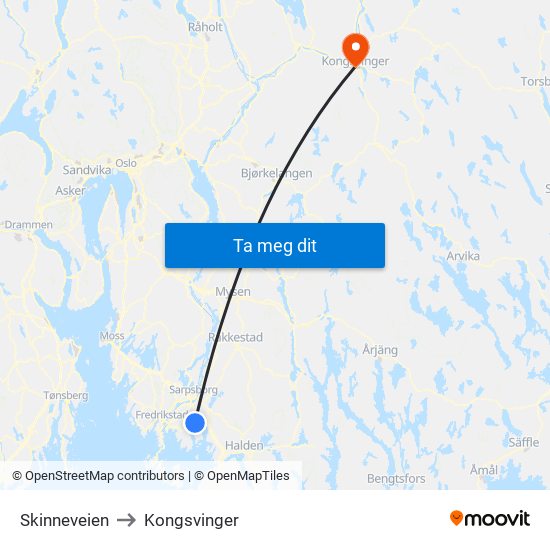 Skinneveien to Kongsvinger map