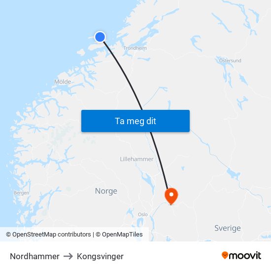 Nordhammer to Kongsvinger map