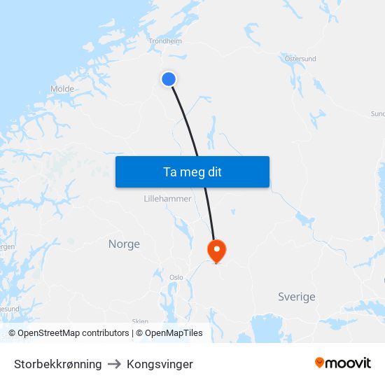 Storbekkrønning to Kongsvinger map