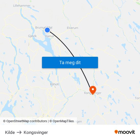 Kilde to Kongsvinger map