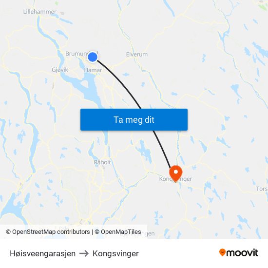 Høisveengarasjen to Kongsvinger map