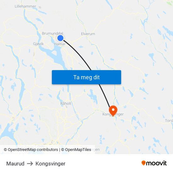 Maurud to Kongsvinger map