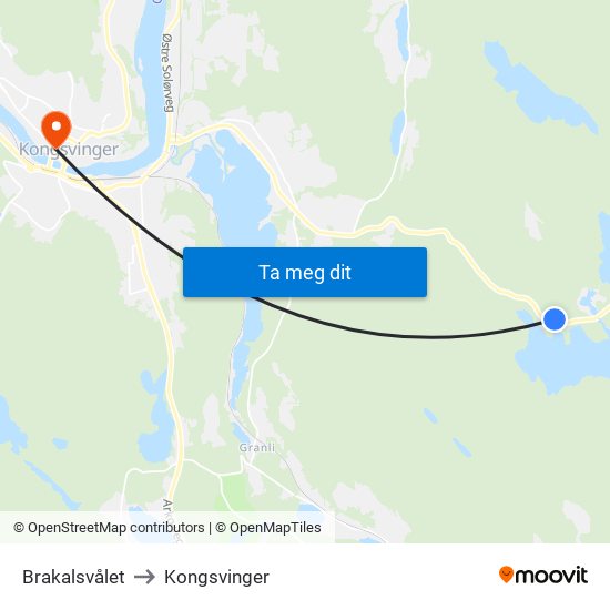 Brakalsvålet to Kongsvinger map