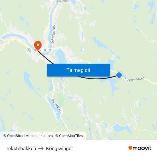 Tekstebakken to Kongsvinger map