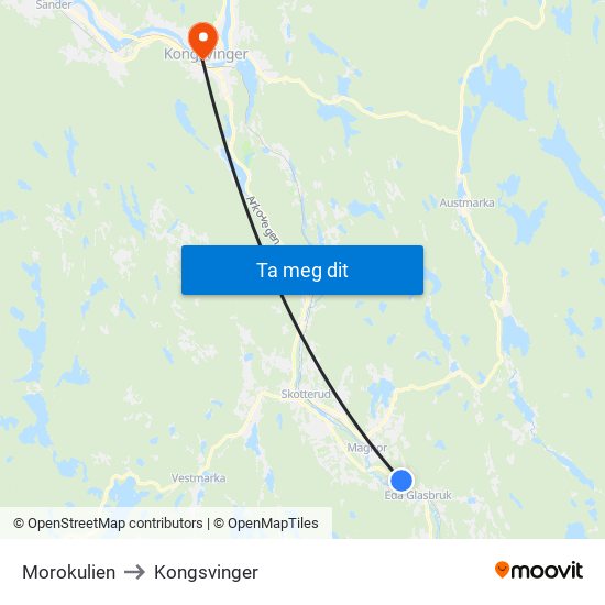 Morokulien to Kongsvinger map