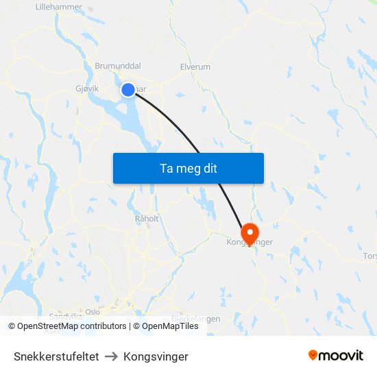 Snekkerstufeltet to Kongsvinger map