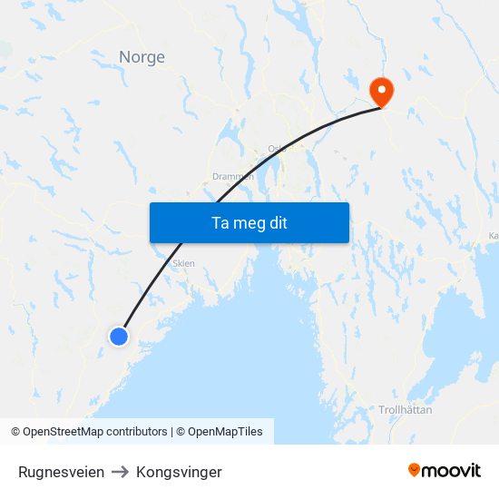 Rugnesveien to Kongsvinger map