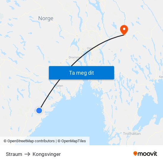 Straum to Kongsvinger map