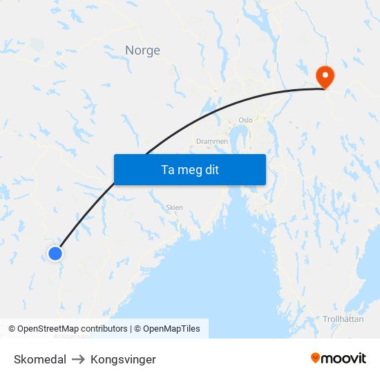 Skomedal to Kongsvinger map