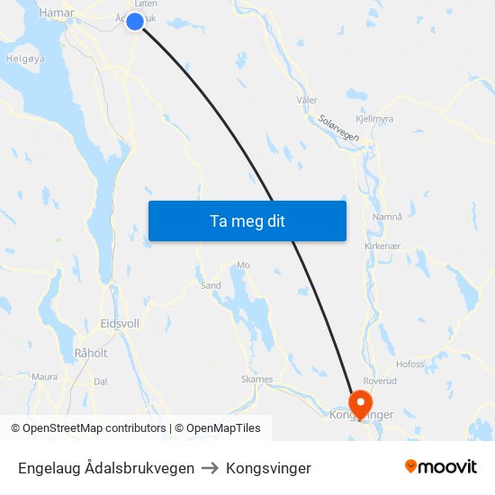 Engelaug Ådalsbrukvegen to Kongsvinger map