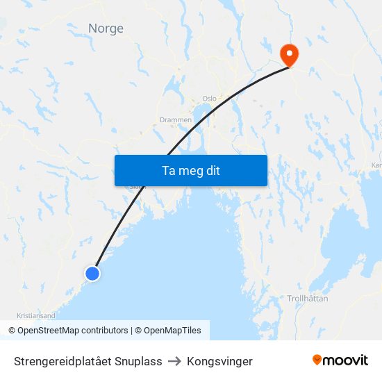 Strengereidplatået Snuplass to Kongsvinger map