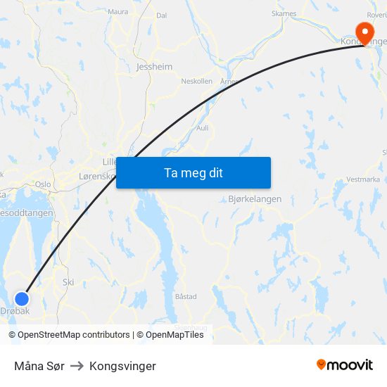 Måna Sør to Kongsvinger map