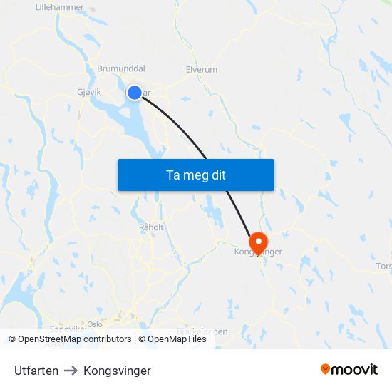 Utfarten to Kongsvinger map