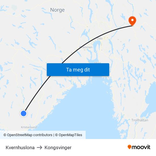 Kvernhuslona to Kongsvinger map
