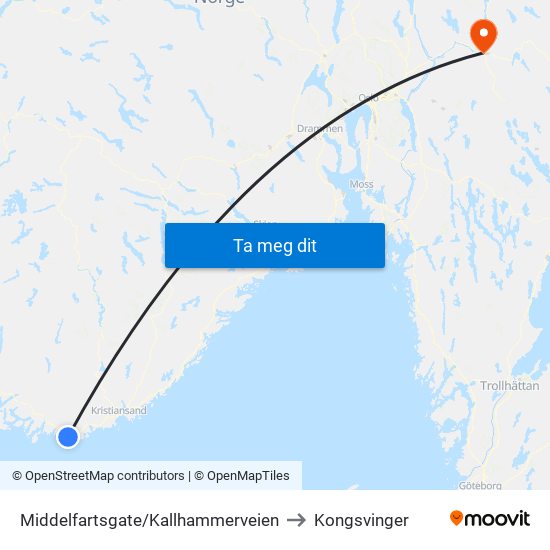 Middelfartsgate/Kallhammerveien to Kongsvinger map