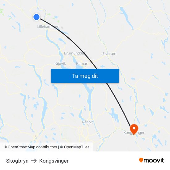 Skogbryn to Kongsvinger map