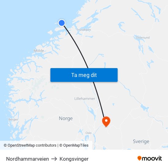 Nordhammarveien to Kongsvinger map