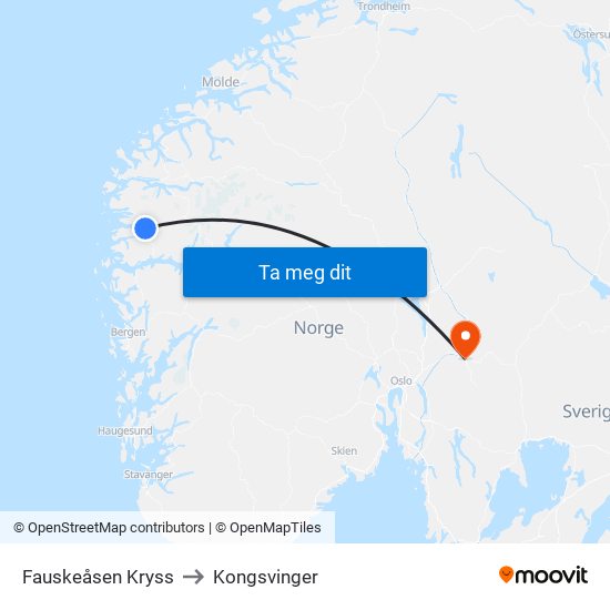 Fauskeåsen Kryss to Kongsvinger map