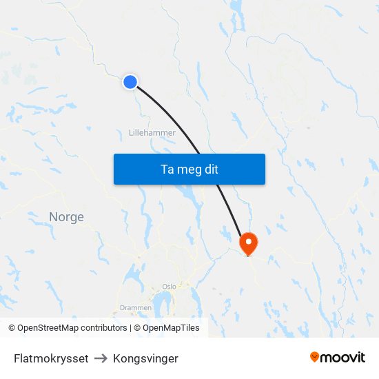 Flatmokrysset to Kongsvinger map