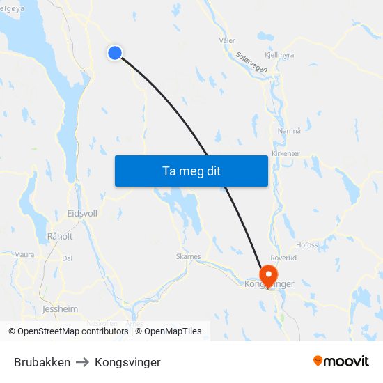 Brubakken to Kongsvinger map