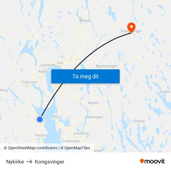 Nykirke to Kongsvinger map