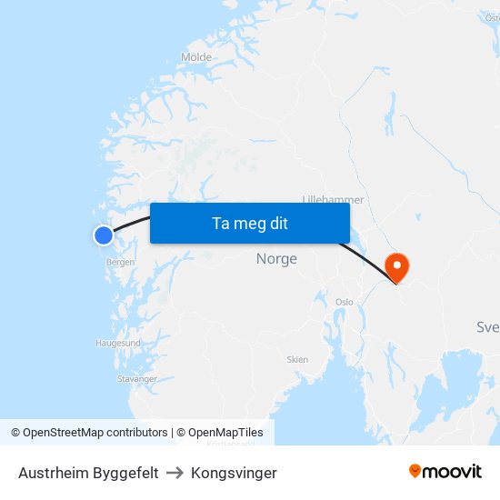 Austrheim Byggefelt to Kongsvinger map