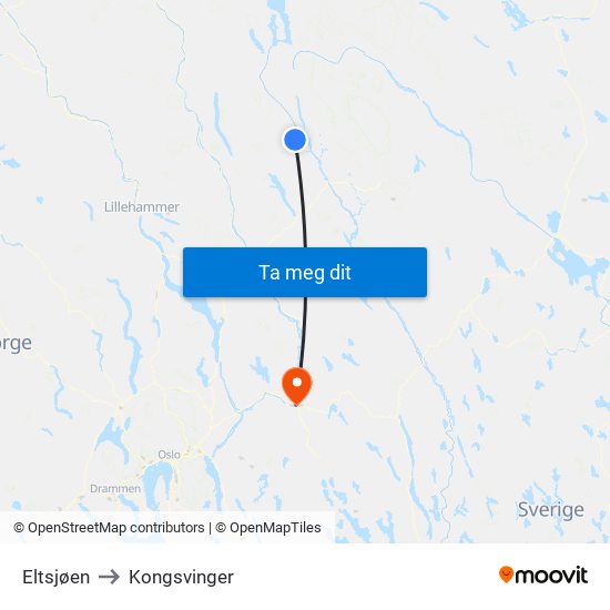 Eltsjøen to Kongsvinger map