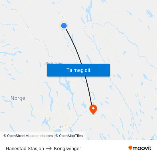 Hanestad Stasjon to Kongsvinger map