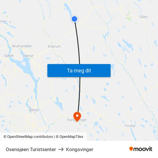 Osensjøen Turistsenter to Kongsvinger map