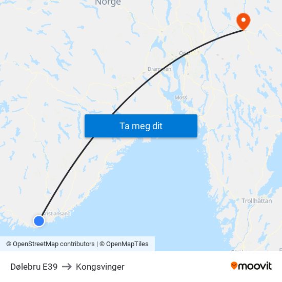 Dølebru E39 to Kongsvinger map